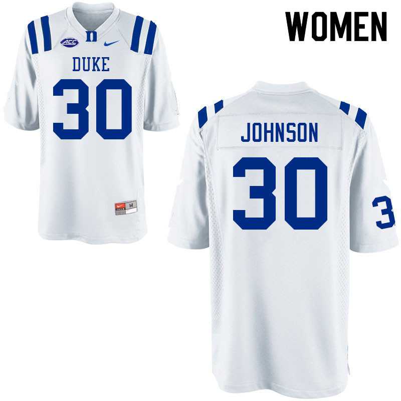 Women #30 Brandon Johnson Duke Blue Devils College Football Jerseys Sale-White - Click Image to Close
